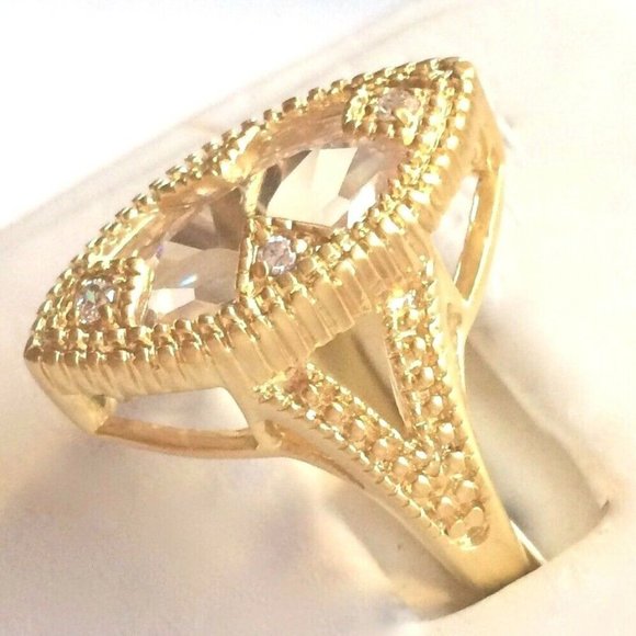 Art Deco Cocktail Ring Size 9 Gold Plated Marquis Cubic Zirconia Statement - Picture 5 of 11